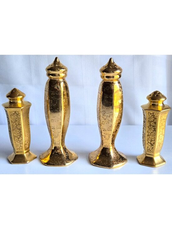 Unbranded Other - Gilded Ceramic Salt & Pepper Shakers 5.5" Tall & 4" Tall Japan Lot of 4 VTG